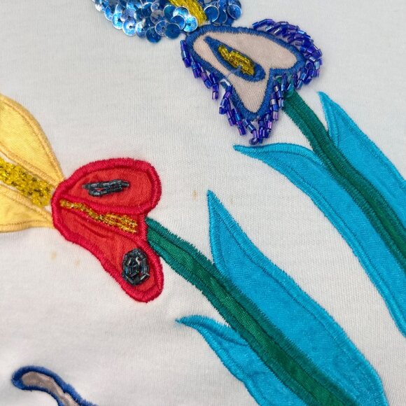 VINTAGE CARDUCCI EMBROIDERED BEADED SEQUIN FLORAL T-SHIRT TOP - M - Picture 5 of 11